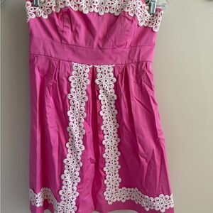 Lilly Pulitzer Vibrant Pink A-Line Skirt with White Lace Accents
